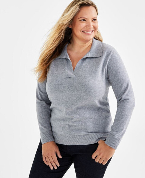 Plus Size Johnny-Collar Pullover Sweater, Created for Macy's