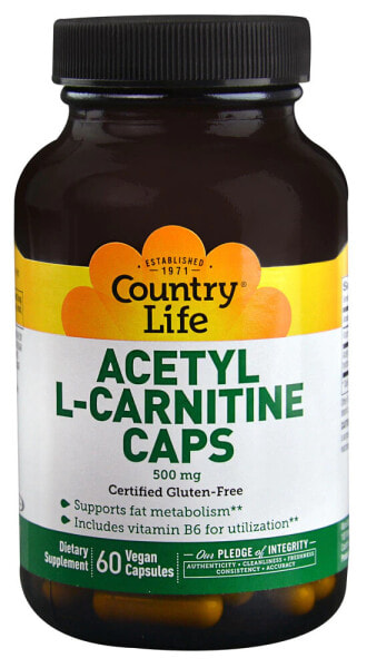 Country Life Acetyl L-Carnitine Caps Ацетил-L-карнитин 500 мг 60 вегетарианских капсулы