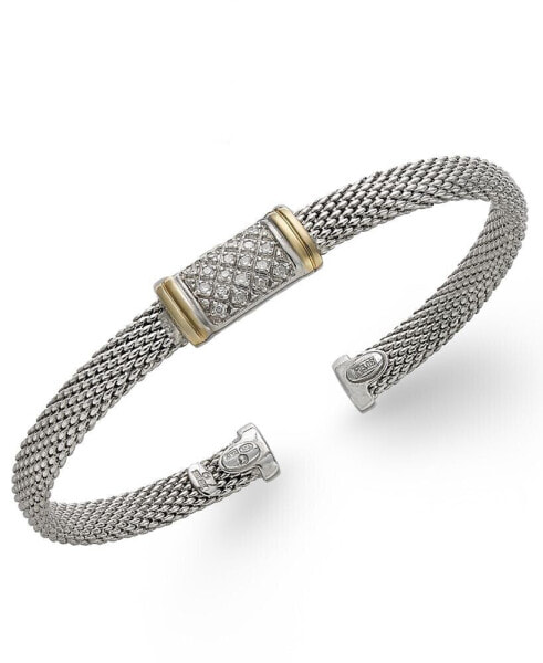 Diamond Mesh Bangle Bracelet in 14k Gold and Sterling Silver (1/8 ct. t.w.)