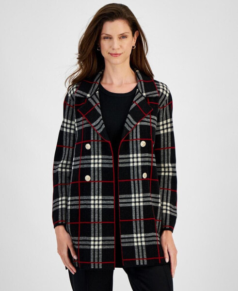 Women's Plaid Faux-Button Cardigan