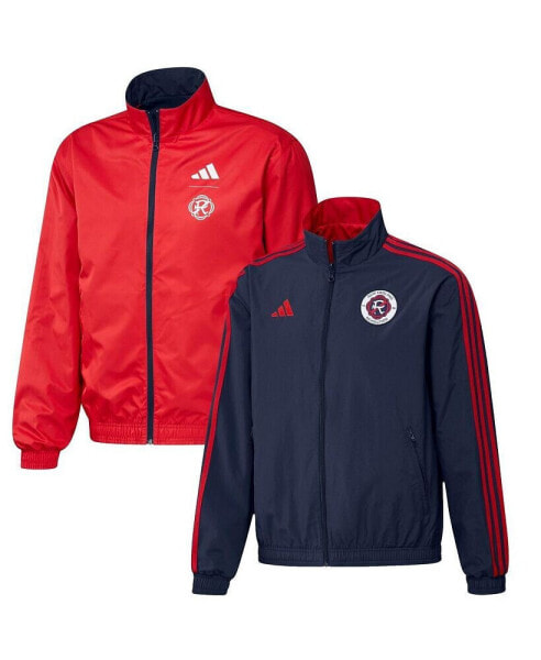 Men's Navy and Red New England Revolution 2023 On-Field Anthem Full-Zip Reversible Team Jacket