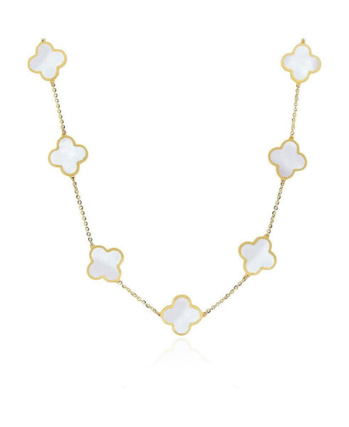 Large Mother of Pearl Clover Necklace 14K Gold