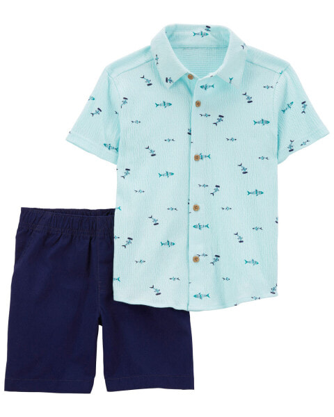 Toddler 2-Piece Fish Button-Front Shirt & Short Set 2T