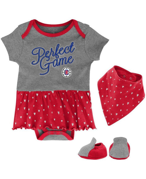 Girls Infant Heathered Gray LA Clippers Practice Makes Perfect Bodysuit Bib Booties Set