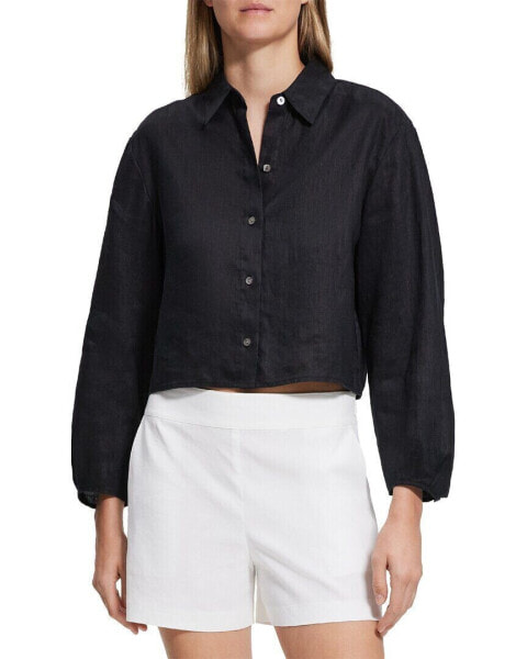Рубашка из льна с рукавами складками Theory Women's Black XL