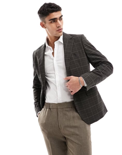 Gianni Feraud brown slim check blazer