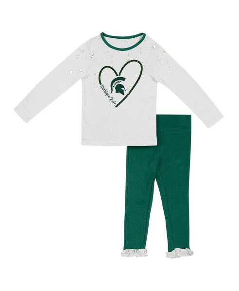 Girls Toddler White, Green Michigan State Spartans Onstage Long Sleeve T-shirt and Leggings Set