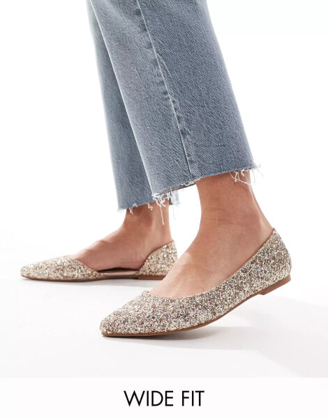 ASOS DESIGN Wide Fit Virtue d'orsay pointed ballet flats in glitter