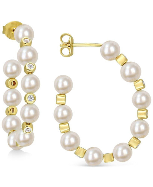 Серьги Macy's Cultured Elegance Pearl & White Topaz Hoop