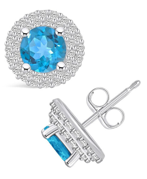 Topaz (2-1/3 ct. t.w.) and Diamond (1/2 ct. t.w.) Halo Stud Earrings in 14K White Gold
