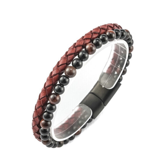 Original leather bracelet with beads VSB002BR-PET