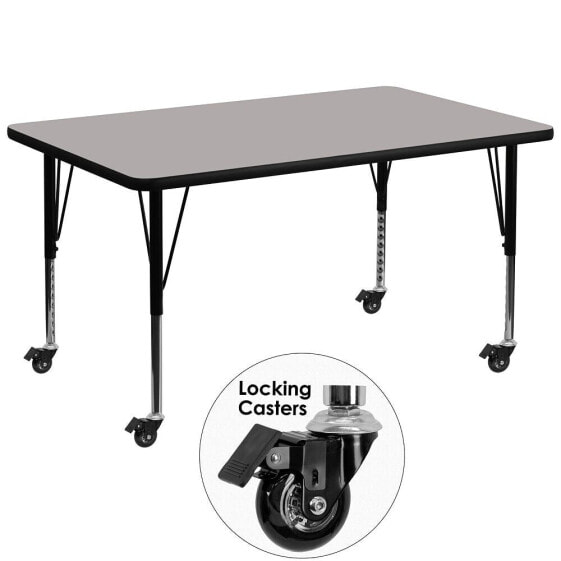 Mobile 36''W X 72''L Rectangular Grey Hp Laminate Activity Table - Height Adjustable Short Legs