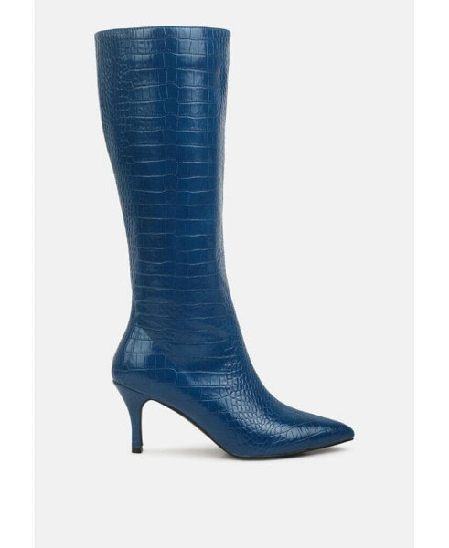 uptown pointed mid heel calf boots