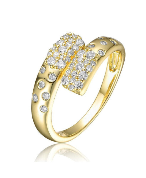 Sterling Silver Gold Plated Clear Cubic Zirconia Bypass Ring