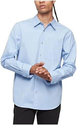 Calvin Klein Men's Solid Patch Pocket Button Down Easy Shirt Serenity Blue M