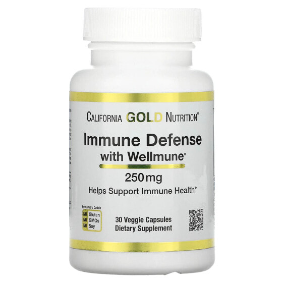 Пробиотические капсулы California Gold Nutrition Immune Defense с Wellmune, бета-глюканом, 250 мг, 30 вегетарианских капсул