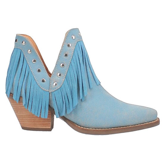 Dingo Fine N' Dandy Fringe Snip Toe Cowboy Booties Womens Blue Casual Boots DI18