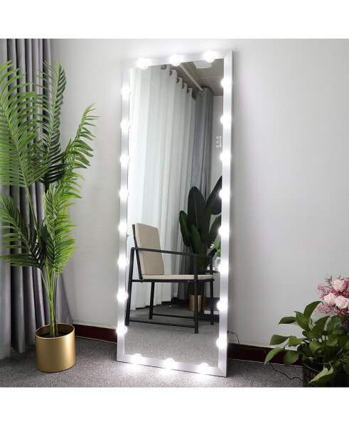 Modern Wall Standing Bedroom Hotel Full Length Mirror With LED Bulbs Touch Control Whole Body