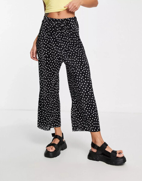 ASOS DESIGN plisse wide leg trouser culottes in mono spot