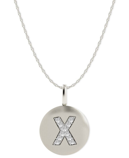 14k White Gold Necklace, Diamond Accent Letter X Disk Pendant