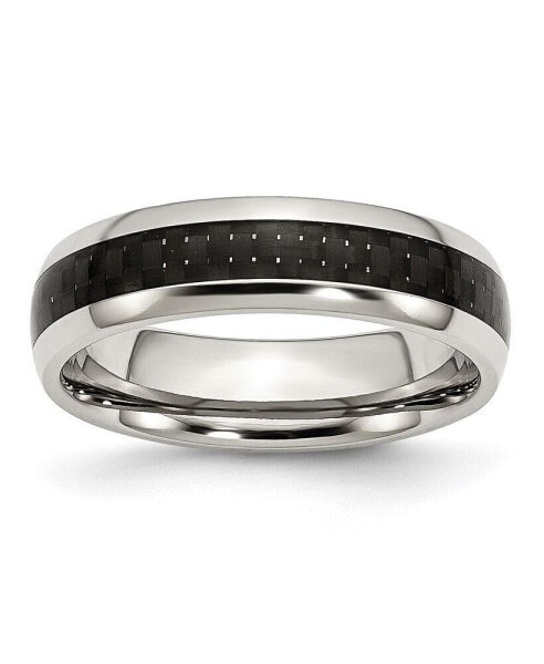 Stainless Steel Polished Black Carbon Fiber Inlay 6mm Band Ring