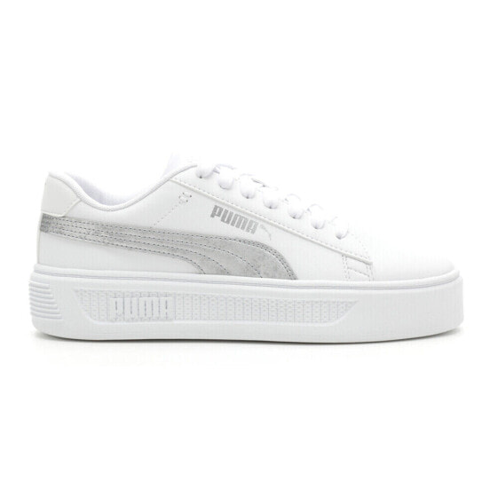 Puma Smash V3 Space Metallic Platform Womens White Sneakers Casual Shoes 389402