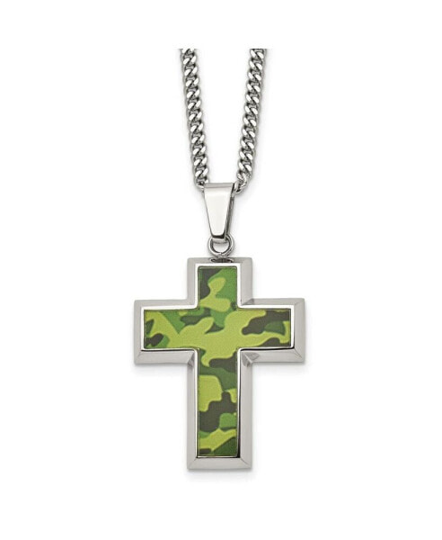 Chisel printed Green Camo Under Rubber Cross Pendant Curb Chain