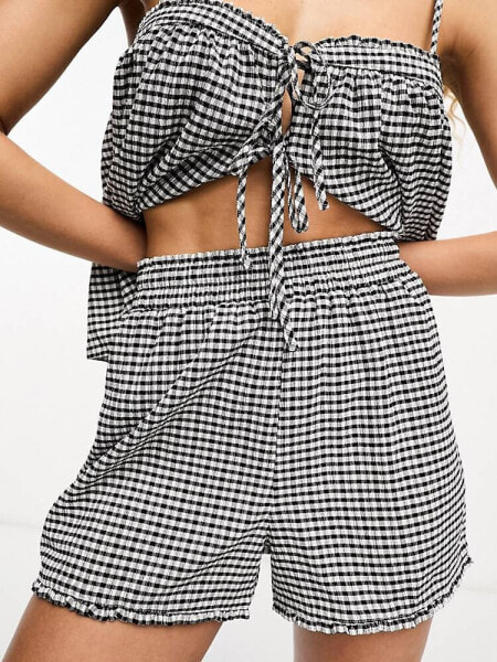 The Frolic zircon high waist shirred short co-ord in black and white textured gingham