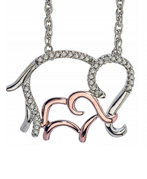 Macy's diamond Family Elephant Pendant Necklace (1/10 ct. t.w.) in Sterling Silver and 10k Rose Gold