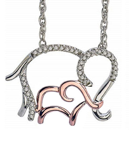 Diamond Family Elephant Pendant Necklace (1/10 ct. t.w.) in Sterling Silver and 10k Rose Gold