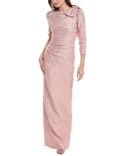 Teri Jon By Rickie Freeman Metallic Jacquard Gown Women's Pink 2