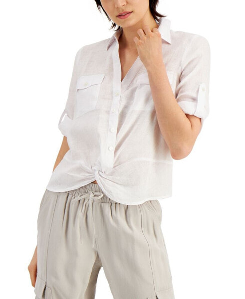 Women's Linen Twist-Hem Blouse, Created for Macy's