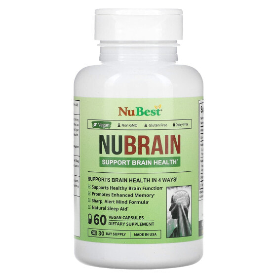 Улучшение памяти и работы мозга NuBest Nubrain, усилитель мозга, 60 вегетарианских капсул