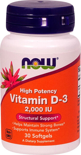 Now Foods Vitamin D-3 Витамин D3 2000 МЕ (50 мкг) 30 гелевых капсул