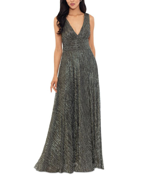 Women's Metallic V-Neck Sleeveless Gown