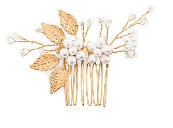 A charming gold-plated hair comb with pearls