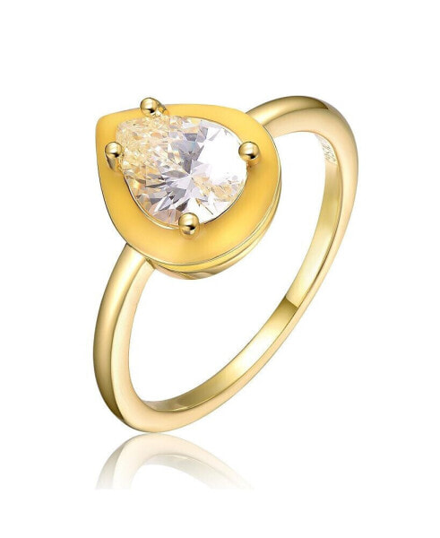 RA 14k Yellow Gold Plated with Pear Cubic Zirconia Yellow Enamel Promise Stacking Ring