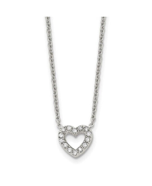 Chisel polished CZ Open Heart on a 18 inch Cable Chain Necklace