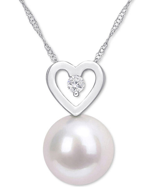 Macy's cultured South Sea Pearl (9-1/2mm) & Diamond (1/20 ct. t.w.) Heart 17" Pendant Necklace in 10k White Gold