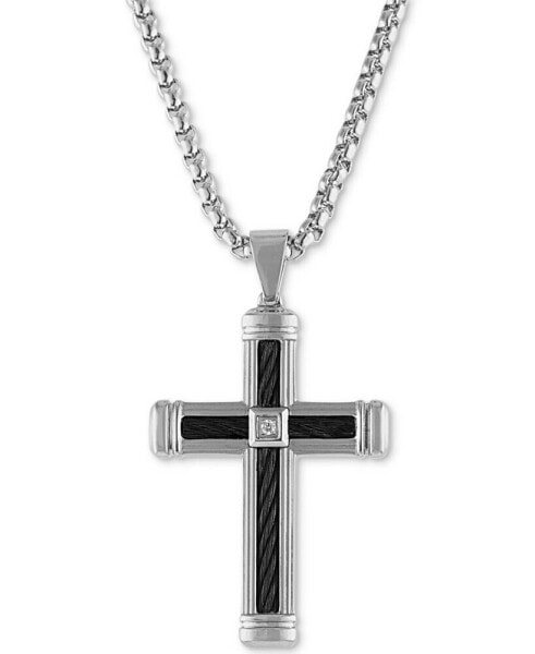 Diamond Accent Cross 22" Pendant Necklace in Stainless Steel & Black Ion-Plate, Created for Macy's