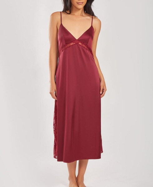 Women's Silky Open Back Nightgown with Lace Trims