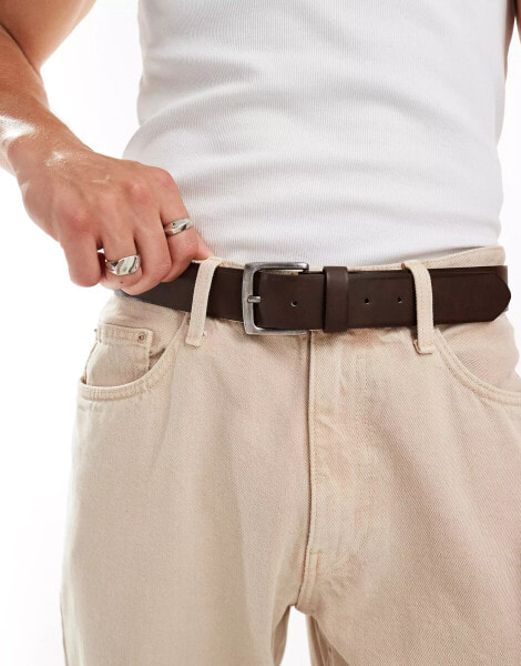 Pull&bear vintage washed belt with silver buckle in brown