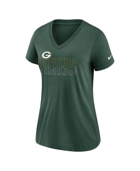 Women's Heathered Green Green Bay Packers Lock Up Tri-Blend V-Neck T-shirt