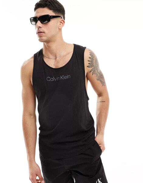 Calvin Klein centre logo racerback vest in black