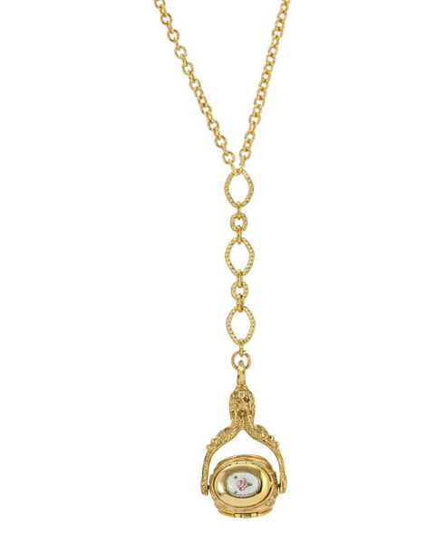 2028 floral Spinner Locket Drop Necklace