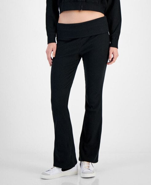 Juniors' Foldover Ribbed Flare Pants