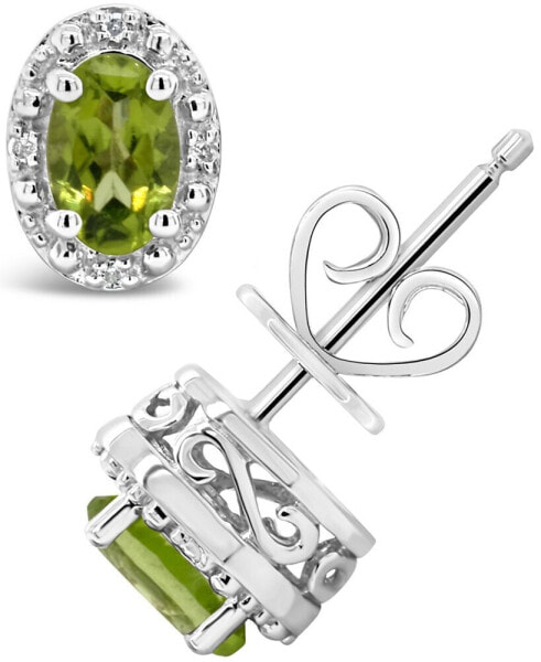 Gemstone and Diamond Accent Stud Earrings in Sterling Silver