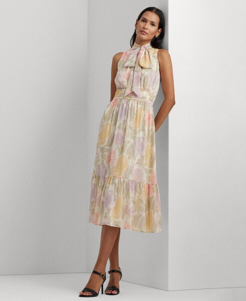 Платье Ralph Lauren женское с цветочным узором из шифона с завязкой на шее