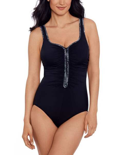 Women's Shirred Zip-Front One-Piece Swimsuit