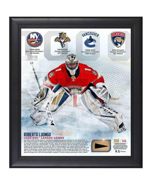 Roberto Luongo Florida Panthers Framed 15" x 17" 1000 Games Collage with a Piece of Game-Used Puck from 1000th NHL Game - Limited Edition of 111